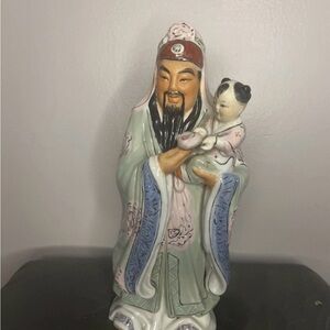 Vintage 10” Chinese Porcelain Famille Rose  Fu Lu Shou Figurine